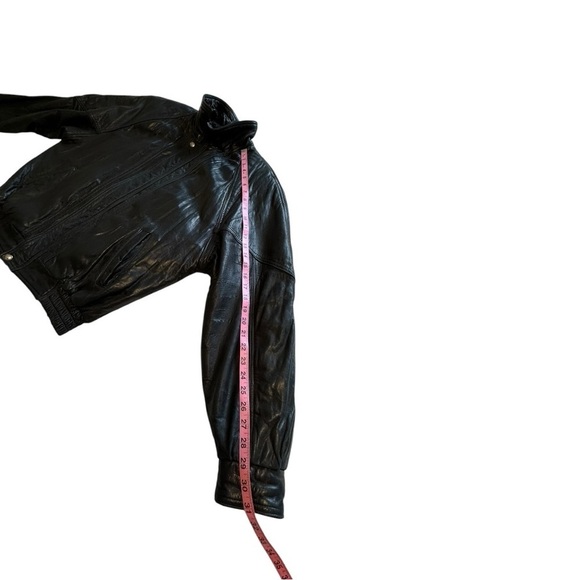 BFC Montreal Canada Vintage Leather Moto Jacket Zip Up Black Jacket - Size Small - Picture 12 of 16